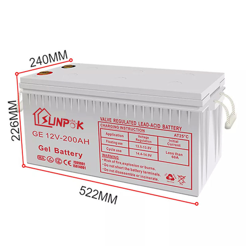 Sunpok 12V深い周期のゲル電池の耐久性太陽深い周期のゲルの鉛酸蓄電池12v 200ah 250ah
