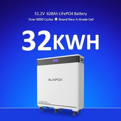 30kwh 32kwh バッテリー 51.2v 600Ah 628Ah リチウム ホーム ソーラーエネルギー貯蔵 Lifepo4 バッテリー