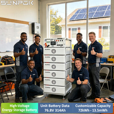 SUNPOK 76.8V 314Ah 積み重ねられる LiFePO4 バッテリー 150-800V ワイファイモニタリング付き商業用産業用エネルギー貯蔵用のHVシステム
