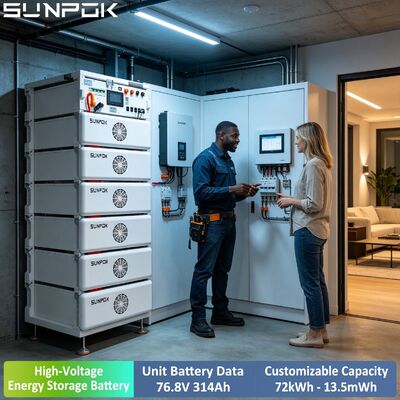 SUNPOK LiFePO4 リチウムイオンHV電池 24kWh スタック搭載 76.8V 314Ah オフグリッド C&Iのためのエネルギー貯蔵電池