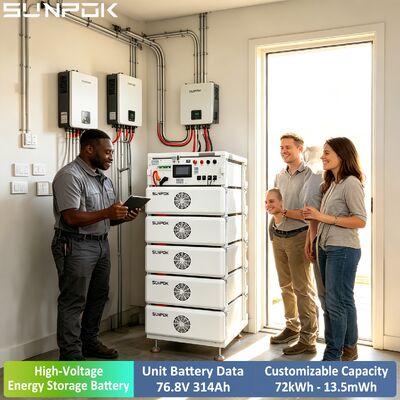 Sunpok 商用工業用リチウムイオンエネルギー貯蔵システムパック 314AH 76.8V 24KWH 高電圧 IP54 保護