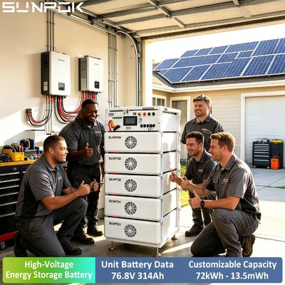 SUNPOKオフグリッド電力システム 192kWh LiFePO4 バッテリーバンク 102.4V 314Ah 50kW ハイブリッドインバーター 6 設定