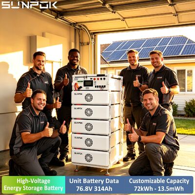 サンポック商用ブーストリチウム電池 76.8V 314AH 高電圧 76.8V 314Ah 100kwh 200kwh 500kwh LiFePO4電池システム